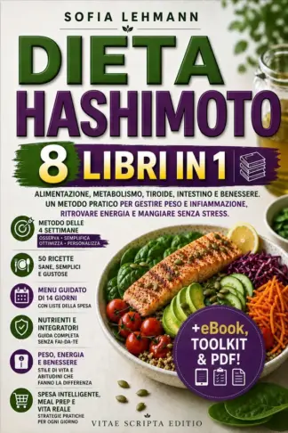 Copertina dell'ebook DIETA HASHIMOTO: 8 LIBRI IN 1: Alimentazione, Metabolismo, Tiroide, Intestino e Benessere. Un Metodo Pratico per Gestire Peso e Infiammazione, Ritrovare ... e Mangiare Senza Stress. +eBook INCLUSO