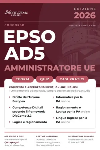 Copertina dell'ebook Concorso EPSO AD5 - Amministratore UE | CORE: Manuale Essenziale 2026 di Teoria e Quiz per i Concorsi dell'Unione Europea con App