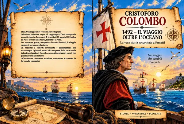 Copertina dell'ebook CRISTOFORO COLOMABO - 1492 Il viaggio oltre l'oceano: La vera storia raccontata a fumetti