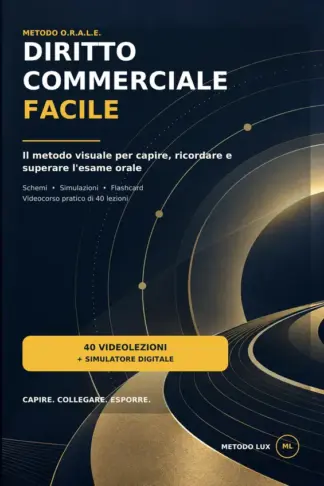 Copertina dell'ebook Diritto Commerciale Facile: Il metodo visuale per capire, ricordare e superare l'esame orale con schemi, simulazioni, flashcard e un videocorso pratico di 40 lezioni