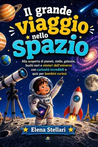 Copertina dell'ebook Il grande viaggio nello spazio: Alla scoperta di pianeti, stelle, galassie, buchi neri e misteri dell'universo con curiosità incredibili e quiz per bambini curiosi