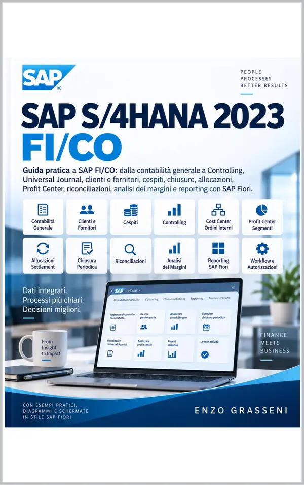 Copertina dell'ebook SAP S/4HANA 2023 FI/CO: Guida pratica a SAP FI/CO: dalla contabilità generale a Controlling, Universal Journal, Profit Center, riconciliazioni, analisi dei margini e reporting con SAP Fiori